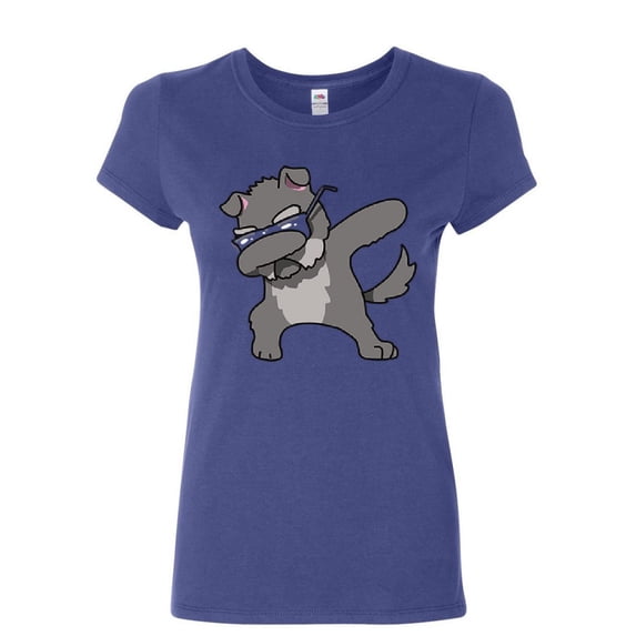 Tee Hunt Dabbing Dog in Glasses Women's T-Shirt Doggie Dab Pet Lovers Pup Puppy Shirt, Blue, X-Large