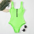 thumbnail image 7 of Olyvenn Summer Women's One-Piece Swimsuit Trendy V-Neck Swimwear Sets Summer Beach Outfits for Girls Solid Color Beachwear Half Zip Bathing Suit Female Relaxed Green 10, 7 of 7