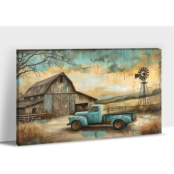 Aaheei Farmhouse Truck Wall Art, Old Truck Canvas Prints, Barn Picture Wall Art for Rustic Home Decor, Rustic Landscape Canvas Painting, Autumn Posters Artwork for Country Wall Decor