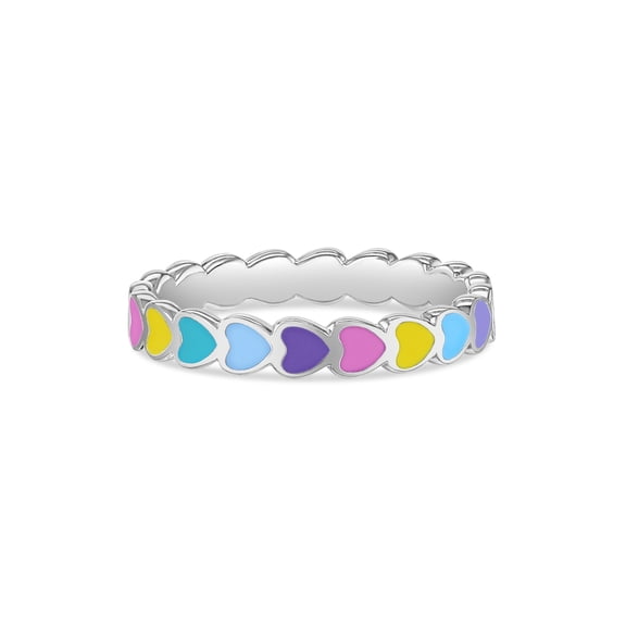 Rainbow Hearts Size 4 Children's / Kids Ring Enamel - Sterling Silver
