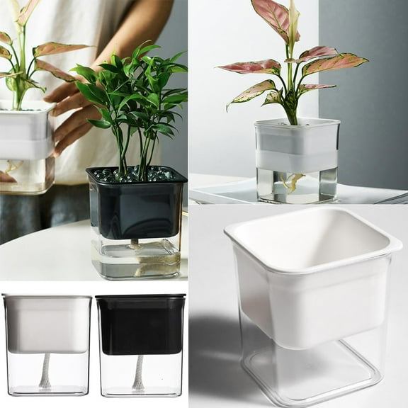 Walbest Self Watering Planter, Clear PP Automatic-Watering Planter Flower Plant Pot, Square-Plant-Pot for All Plants, Succulents, Herb, African Violets, Flowers