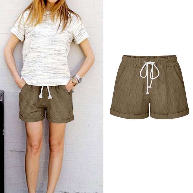 Shorts for Women, Womens Fashionable Solid Color Three Way Pants with Drawstring Shorts