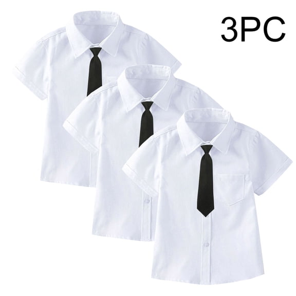 3 Piece Dress Shirt Set for Boys And Girls Short Sleeve Collared Student Uniform Outfit With Tie Preppy School Ceremony Summer formal Casual Look