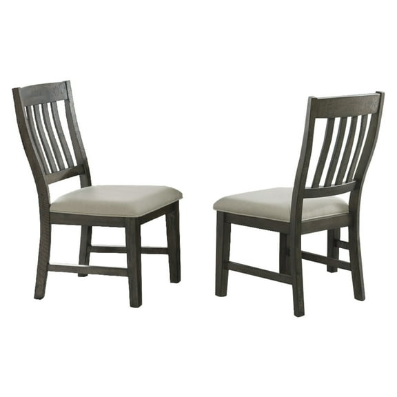 Trestle Slat Back Upholstered Dining Side Chair  Set of 2 Distressed Gray Wood