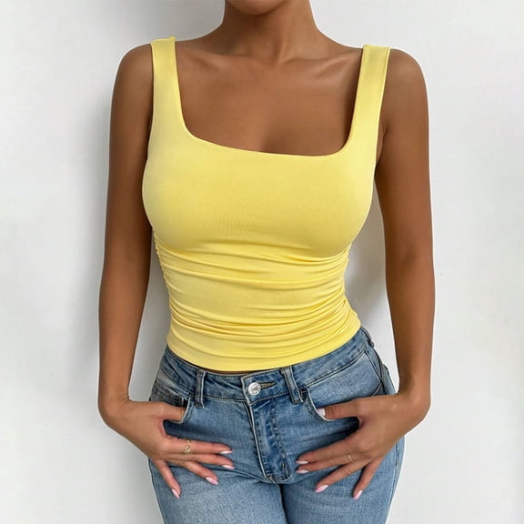 Aimik Women's Square Neck Tank Top Wide Strap Sleeveless Ribbed Slim Fit Casual Summer Basic Shirt