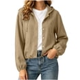 thumbnail image 2 of Zivyakyro Cotton Linen Womens Jacket Light Weight Fall Cropped Button down Womens Hoodies Long Sleeve Plain Casual Loose Outerwear Brown 2XL, 2 of 9