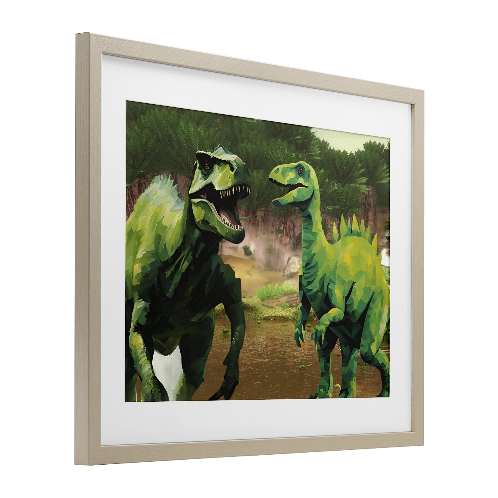 Stupell Industries Green Jungle Dinosaurs Birch Framed Print Under Glass, design by Jesse Keith