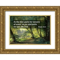 ArtsyQuotes 24x18 Gold Ornate Wood Framed with Double Matting Museum Art Print Titled - Bible Verse Quote Psalm 42:1, Carl Fredrik Aagard - Deer Park