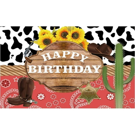 Western Theme Birthday Backdrop Wild West Rodeo Cowboy Cowgirl Photography Background Cactus Sunflower Rustic Wood Kids Party Invitation Decoration Cake Table Banner Photobooth