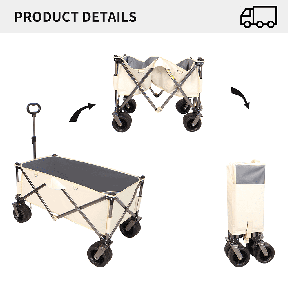 Ecarpat Folding Wagon Cart, Portable Outdoor Garden Wagon Utility Beach Wagon with Drink Holders for Shopping, Camping, Garden and Outdoor