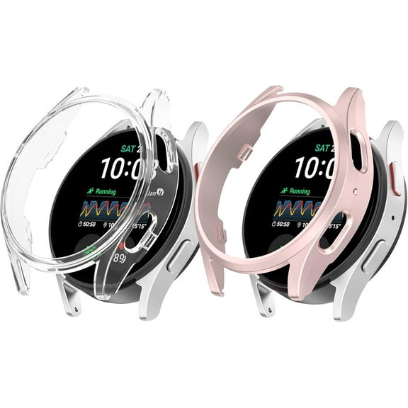 KOMI 2 Pack Protective Case for Samsung Galaxy Watch 7 40 44mm, Hard PC Protector Cover Bumper Bezel Drop-proof Shell Sleeve for Galaxy Watch 7 Smartwatch Case (Clear Pink, 44mm)