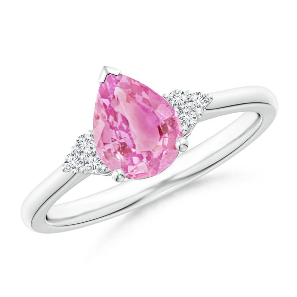 Angara Natural Pink Sapphire Ring - Pear 1.25 ct Pink Sapphire Solitaire Ring with Trio Diamond Accents in Platinum for Women (Ring Size = 6.5)