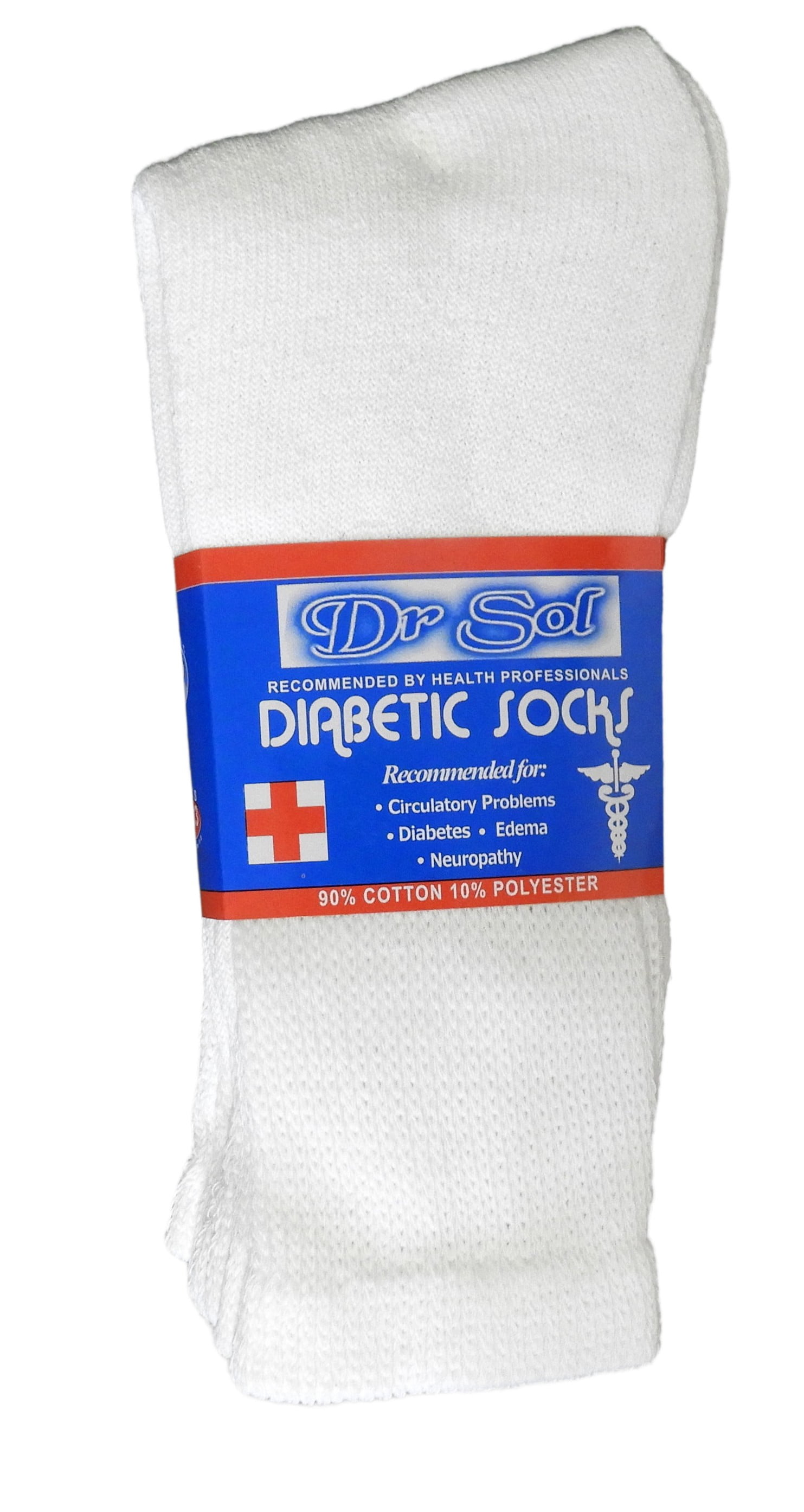 Ladies 3 Pair Diabetic Crew Socks White 9-11 Cotton Blend Loose Fitting