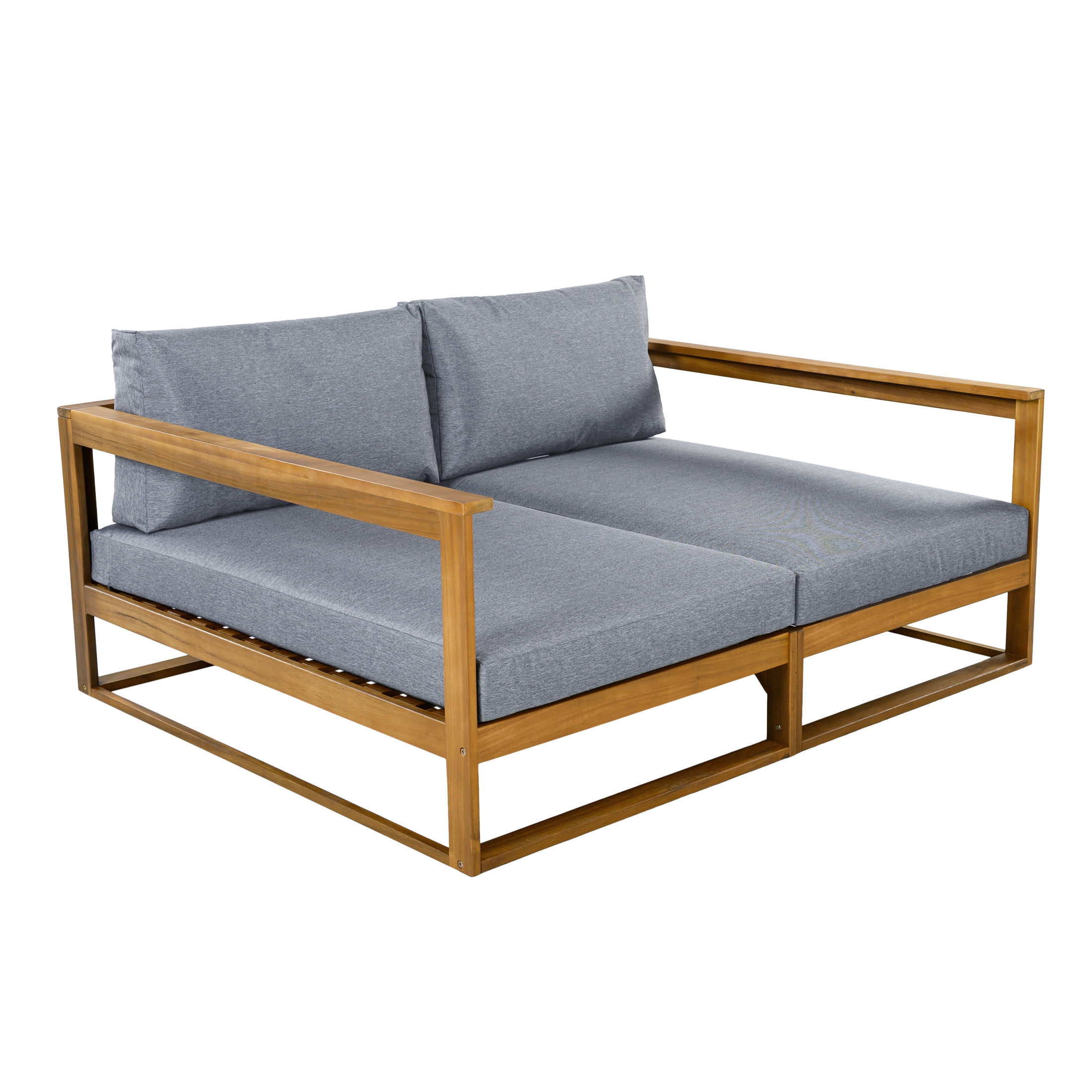 Christopher Knight Home Modern Outdoor Double Daybed, Acacia Wood Frame with Cushions, Teak+Gray