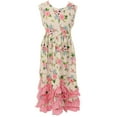 thumbnail image 1 of Big Girls' Sleeveless Floral Leaves Ruffles Hem Easter Summer Flower Girl Dress Off White Pink 6 XL (P503062P), 1 of 4