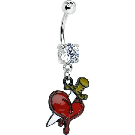 Knife Through Heart - Double Clear Knife through the Heart Dangle Belly Ring