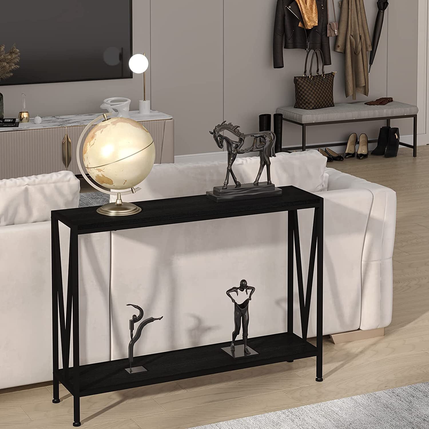 Yesfashion 2-Tier Narrow Console Sofa Side Table for Entryway Hallway Living Room, Premium Entryway Furniture, 42.9in L x 9.8in W x 29.9in H (Black)