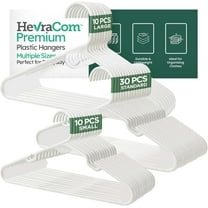 HevraCom Plastic Hangers for Clothes 50 Pcs Family Pack with Kids, Standard and Heavy Duty Hangers, White