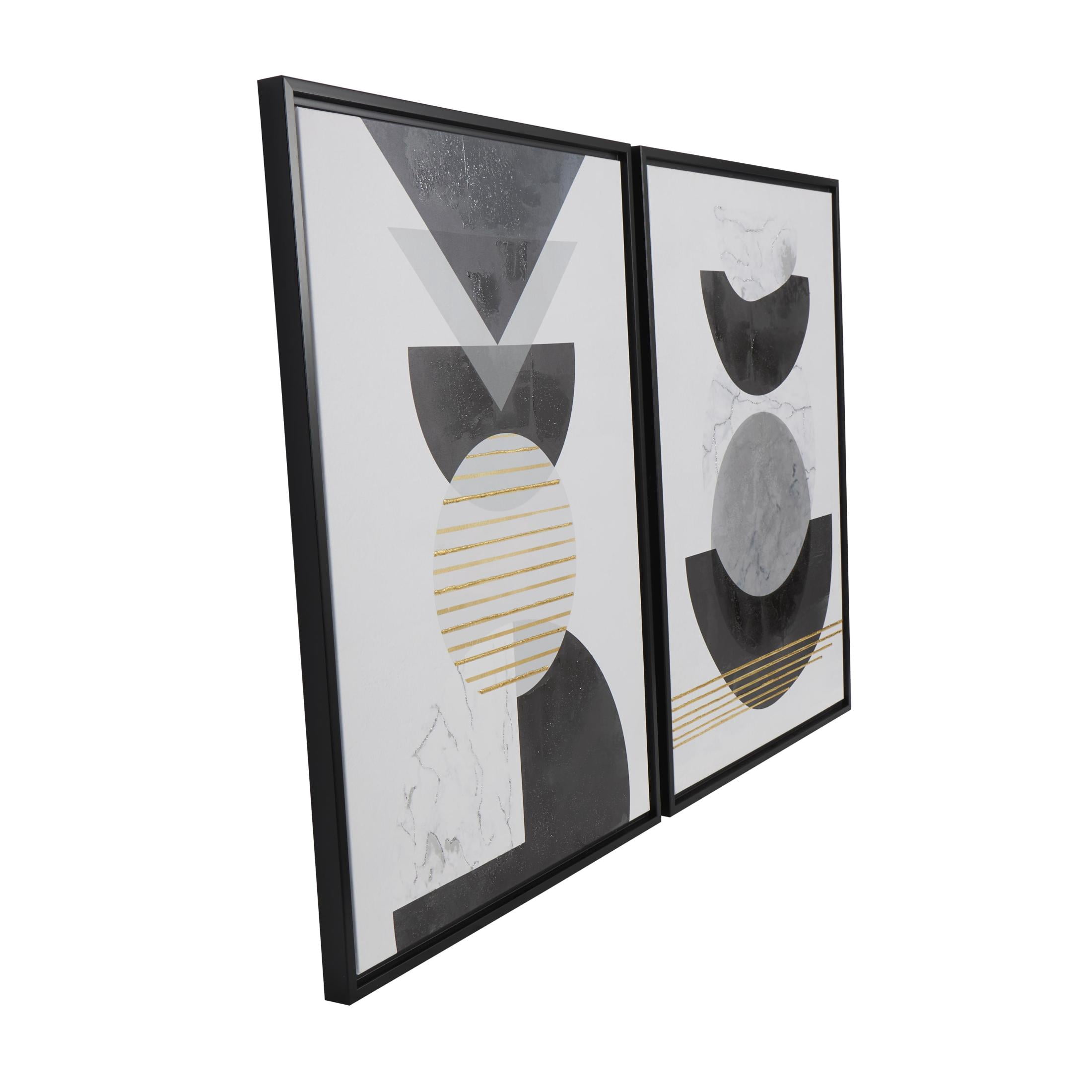 24" x 32" Mid Century Modern Geometric Geometric Framed Wall Art with Gold Foil Accent, by DecMode (2 Count)