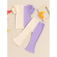 thumbnail image 4 of Suagox Kid Girls Pants Set, Contrast Color Short Sleeve Butterfly Print T-shirt with Flare Pants Summer Outfit for 12-24 Months and 2-5 Years Old Baby, 4 of 10