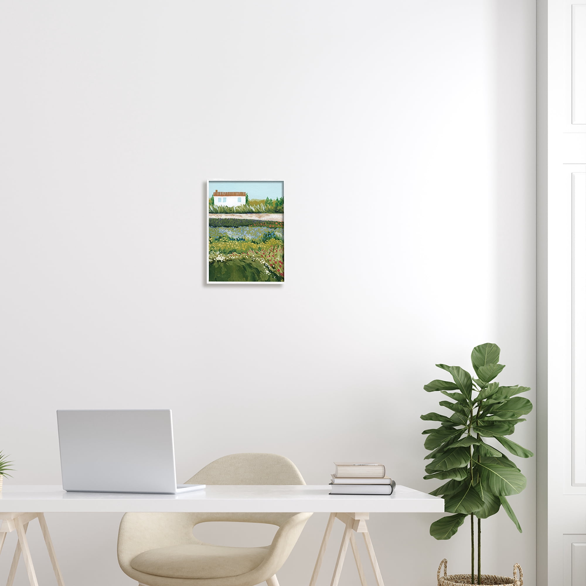 Stupell Rural Cottage Wildflowers Blooming Landscape Painting White Framed Art Print Wall Art