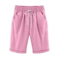 thumbnail image 3 of TQWQT Shorts for Women Bermuda Shorts Knee Length Trendy Summer Drawstring Elastic Waist Long Shorts Dressy Casual Ladies Shorts with Pockets Pink S, 3 of 5