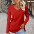 thumbnail image 2 of Timegard Tops for Women V Neck Comfy Long Sleeve Tops Basic Tee Casual Solid Color Mid Long Blouse, 2 of 5