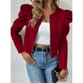 thumbnail image 4 of Womens Cropped Jacket Long Sleeve Zipper Up Coat Outwear Fall Outfit Shackets Red XXXL, 4 of 7