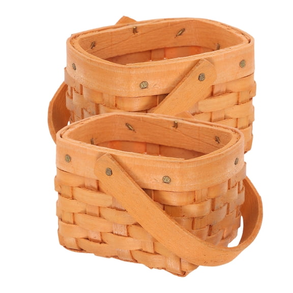 OULII 2Pcs Mini Hand Basket Light Brown Wood for Wedding Candy Display and Photo Props