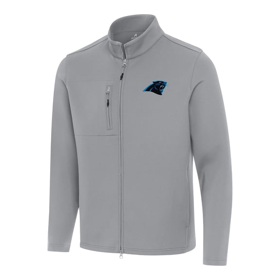 Men's Antigua Gray Carolina Panthers Objection Full-Zip Jacket