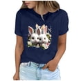 thumbnail image 2 of Tops de Cuello Alto para las Mujeres Amante Impreso Camiseta Cuello Redondo Manga Corta, Poliéster Spandex, 2 of 7