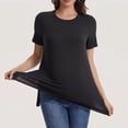 thumbnail image 3 of Women's Maternity Tops Crewneck Short Sleeve Shirts Casual Loose Tunic Tops Split Hem Ribbed Summer Blouses Pregnancy Clothes, 3 of 5