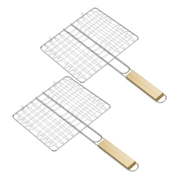 2Pcs Stainless Steel Bbq Grill Basket With Long Handle - Perfect For Fish