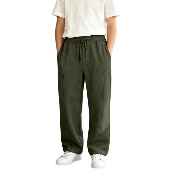 CONROSES Kids Boys Casual Pants Wide Leg Baggy Pant for Child Solid Elastic Waist Cozy Fall Winter Jogger Trousers with Pockets