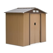 Outsunny 7' x 4' x 6' Garden Storage Shed Outdoor Patio Yard Metal Tool Storage House w/ Floor Foundation and Double Doors Yellow