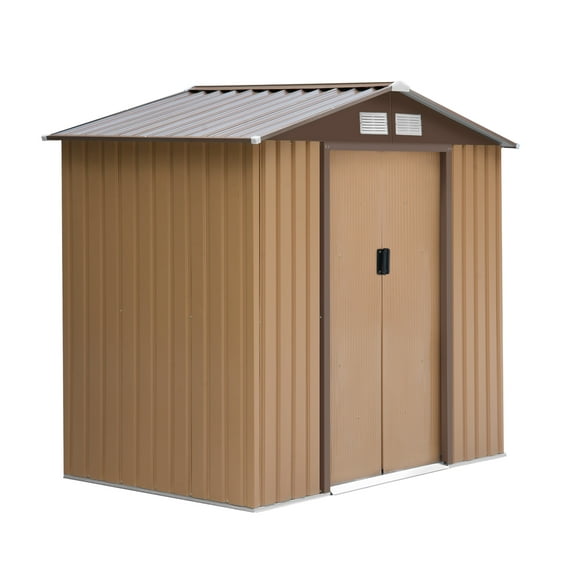Outsunny 7' x 4' x 6' Garden Storage Shed Outdoor Patio Yard Metal Tool Storage House w/ Steel Foundation Kit and Double Doors Yellow