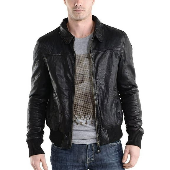 New Men's Genuine Lambskin Leather Jacket Black Belted Motorcycle Biker Jacket A050