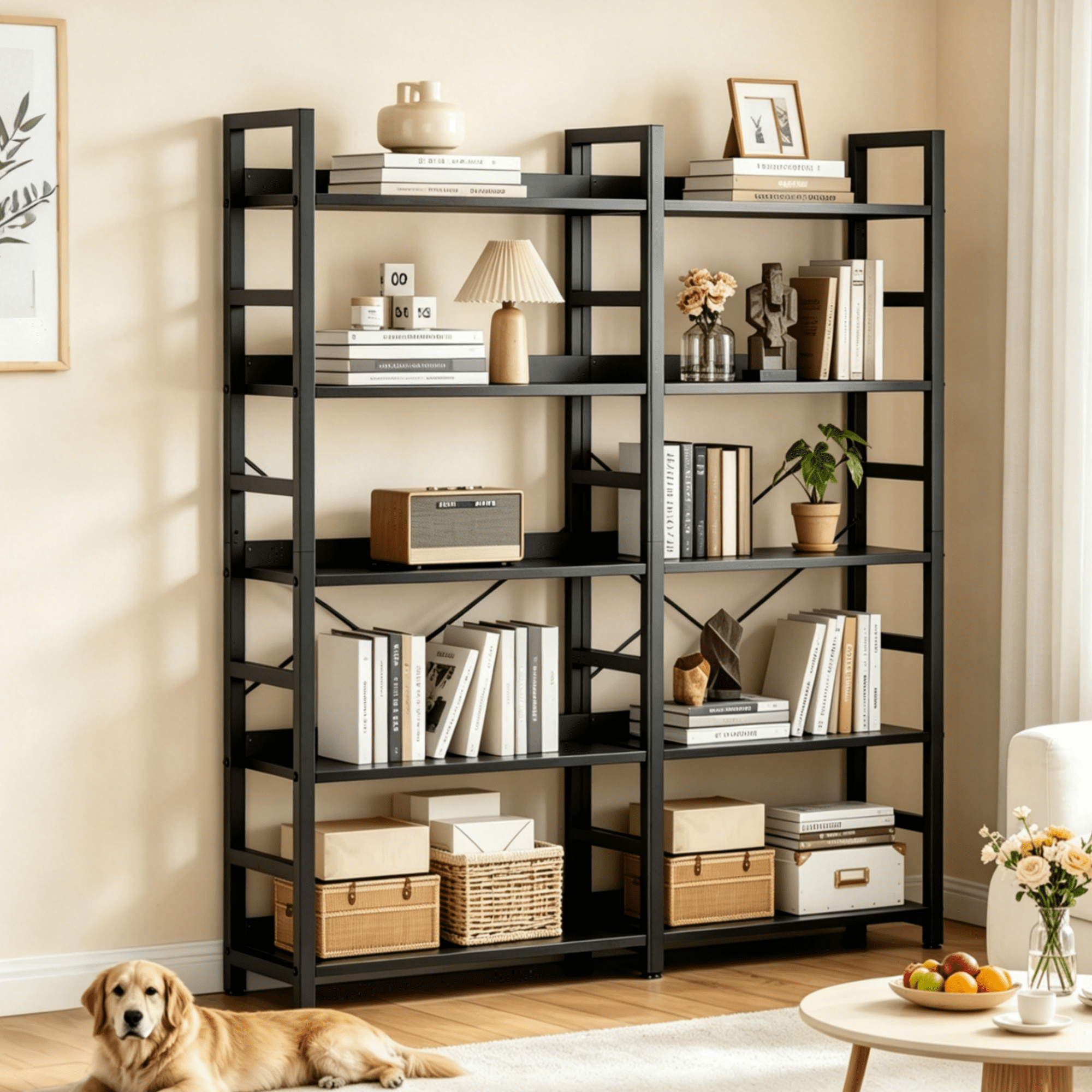 CONCETTA 5 Tier Bookshelf, Modern Bookcase Storage Organizer for Home Office, Black