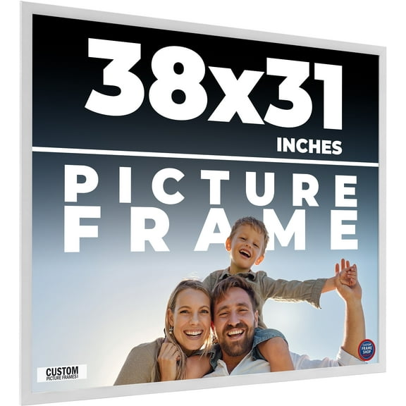 38x31 Frame White Solid Wood Picture Frame Includes UV Acrylic Shatter Guard Front, Acid Free Foam