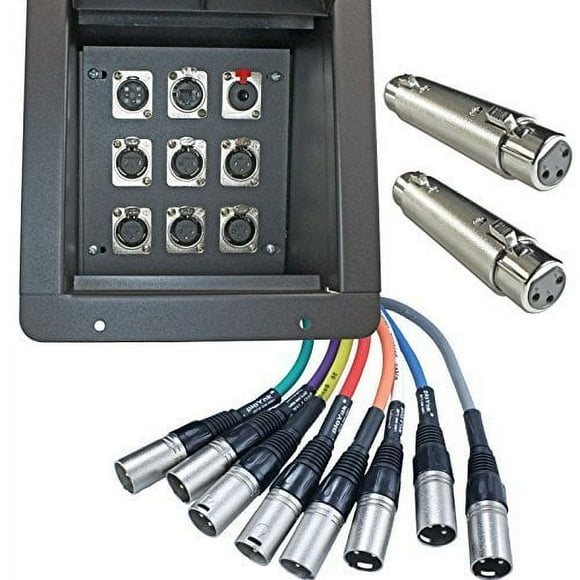 Pro Audio Boîte de Rangement Encastrée pour Scène au Sol Noir avec Connexions Pré-Câblées (6-XLR F + 1 XLR m + 1 Cat5 + 1 1/4 Pouces TRS)