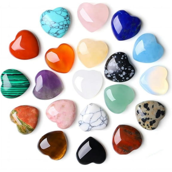 QZS Healing Crystals Stones,Natural Cute Decorative Stone,Rose Quartz Amethyst Gem,Love Shaped Cute Pocket Thumb Rocks Ornaments,for Reiki Balancing and Home Decor 20Pcs