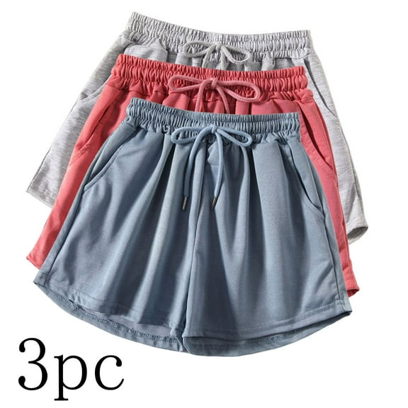 Aloohaidyvio Workout Shorts for Women ,3 Pack Women's Cotton Drawstring Sweat Shorts Summer Workout Lounge Shorts with Pockets