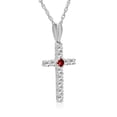 thumbnail image 2 of Araiya Fine Jewelry 925 Sterling Silver Diamond and Created Ruby Cross Pendant Necklace for Female (1/4 Cttw, I-J Color, I2-I3 Clarity), 18", 2 of 3