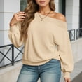 thumbnail image 4 of UJNDER Women's Off Shoulder Crewneck Sweatshirt Long Sleeve Casual Loose Fit Comfortable Beige XXL, 4 of 9