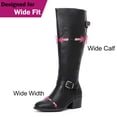thumbnail image 4 of Love Steetly Women's Extra Wide Calf Knee High Boots, Vintage Faux Leather Double Buckle Block Heel Boots., 4 of 8