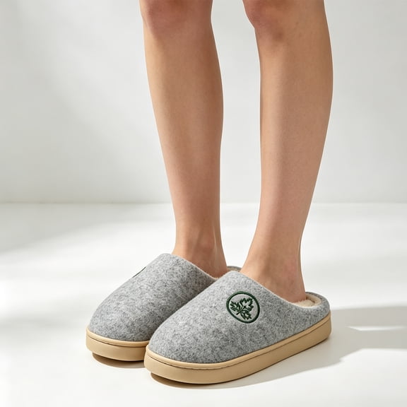 Domzle Women's Men Slippers Warm Plush Slip-On House Slipper for Winter Indoor Soft Non-slip Fluffy Slides Slippers Light Gray Wide-7.5