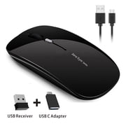 فأرة Uiosmuph اللاسلكية صامتة قابلة للشحن ماوس الكمبيوتر مع USB Nano Receiver أسود