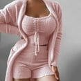 thumbnail image 5 of comerut 3 Pcs/Set Women Pajamas Set Solid Color Short Tops Warm Long Coat Coat Tops Pants Suit Women Clothing, 5 of 7