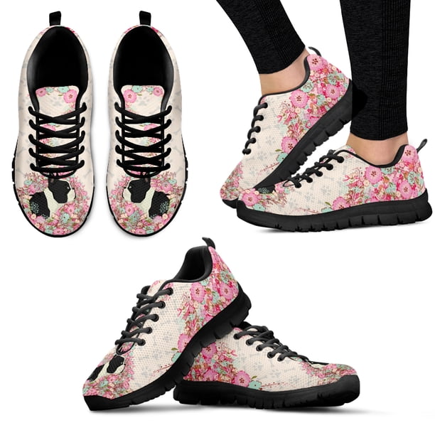 Zapatillas deportivas de marca con diseño de Boston Terrier, cómodas zapatillas de deporte para mujer con estampado floral, regalo