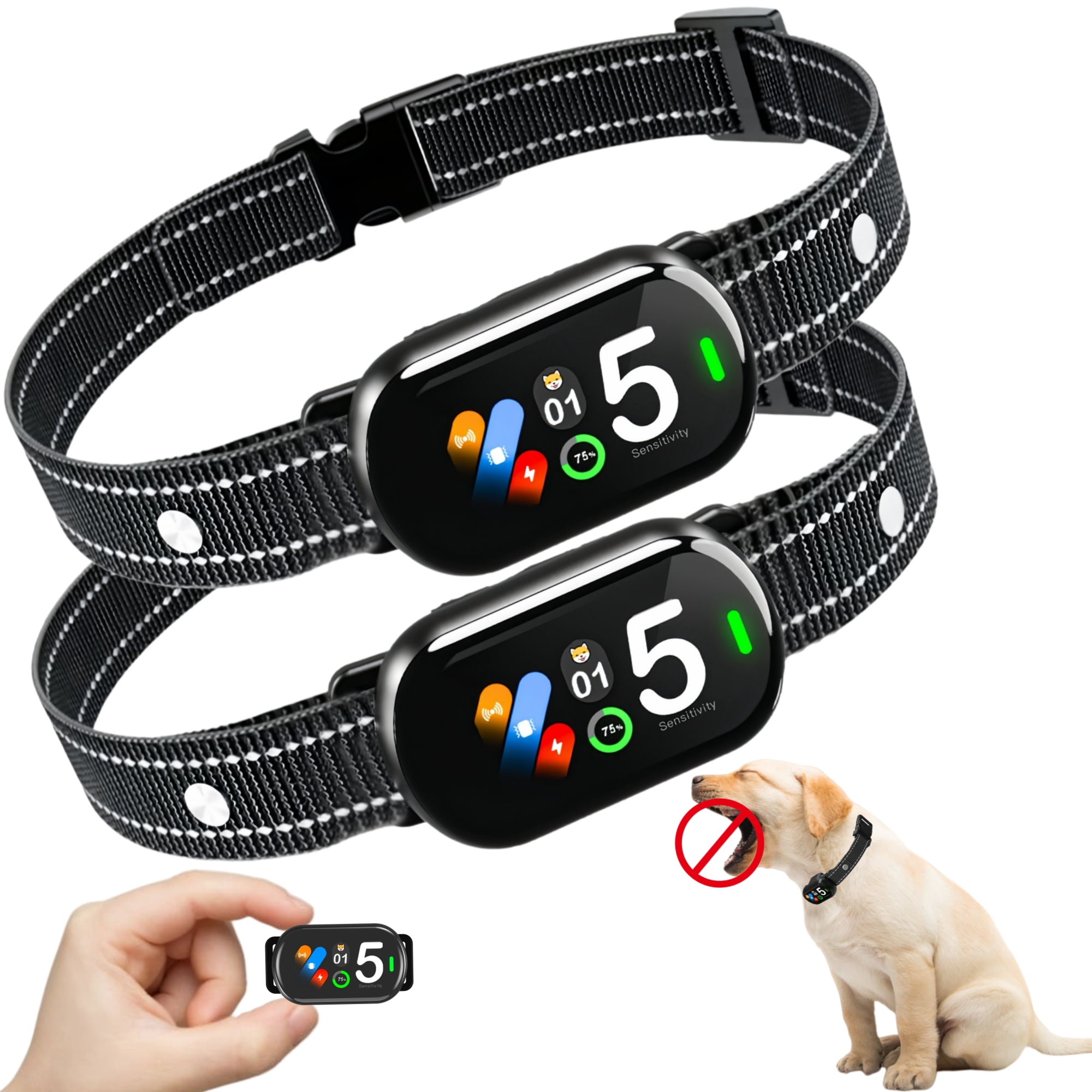 Smart Dog Bark Collar, AI-Powered Bark Detection Collar with 5 Modes & 5 Adjustable Sensitivity & Bark Counter, Waterproof Automatic Shock Collar for Small Medium Large Dogs 8-120lbs